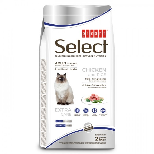Picart Select Sterilised/Light +7 Gato adulto - Frango e arroz 2Kg
